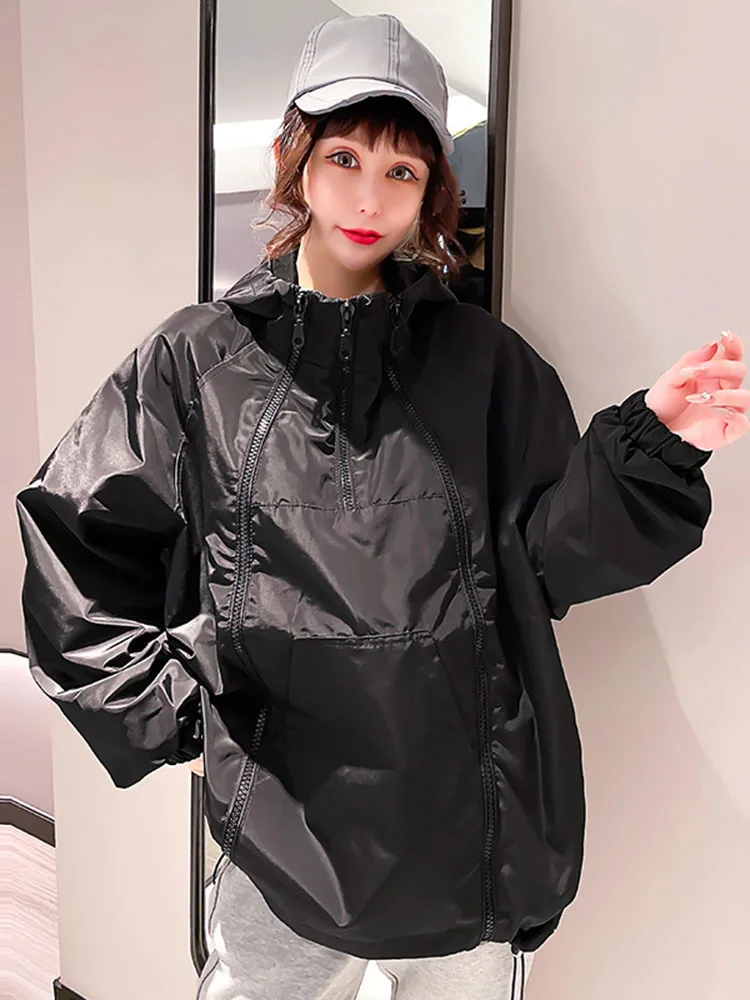 Hooded Jackets New Harajuku Hip hop Zipper design Jacket Coat Streetwear Casual Light Sunscreen Coat