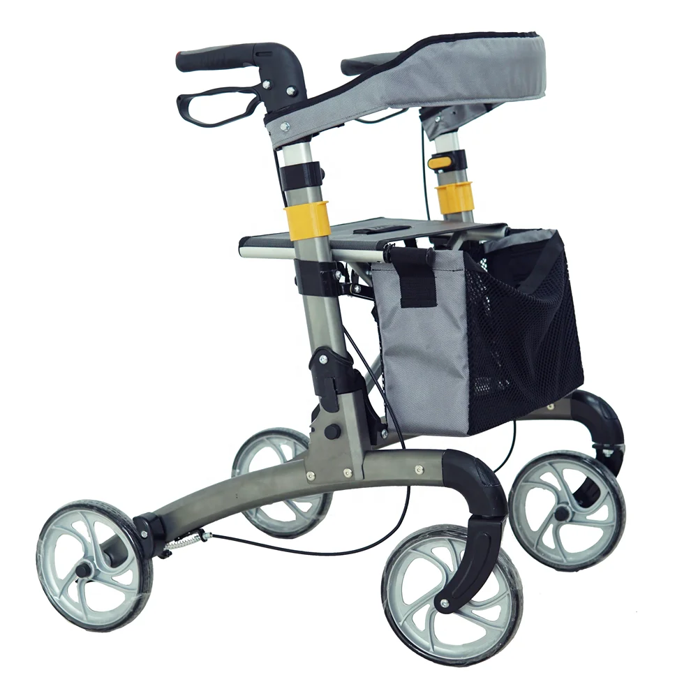 

Lightweight Aluminum Folding Mobility Rollator Walker Aid With Seat For Elderly People Disabled