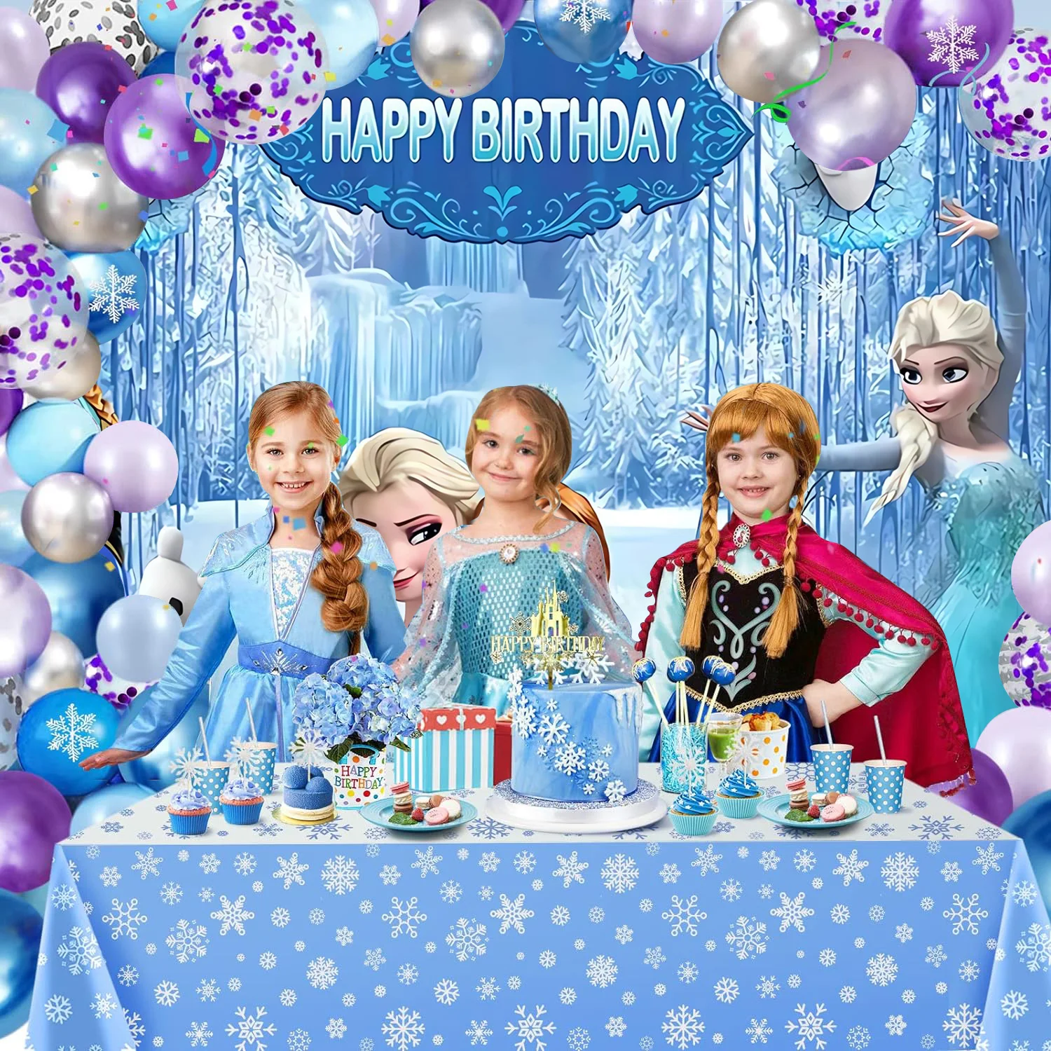 Disney Winter Ice Frozen Snowflake Castle Backdrop Elsa Anna Snow Queen Princess Girls Birthday Party Decor Photo Background