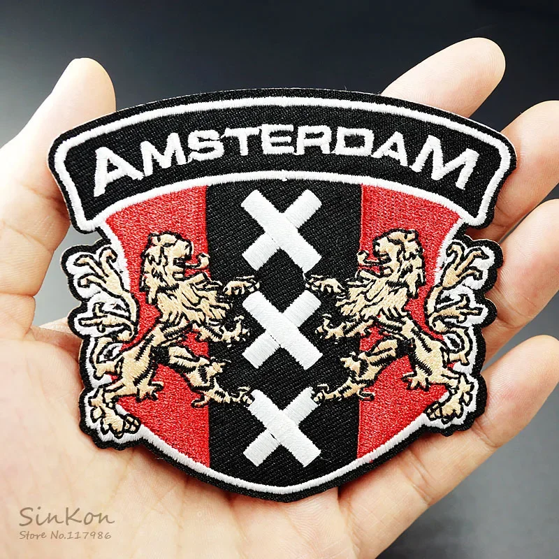 AMSTERDAM (Size:9.0X8.3cm) Iron On Patch Embroidered Applique Sewing Badge Clothes Stickers Garment DIY Apparel Accessories