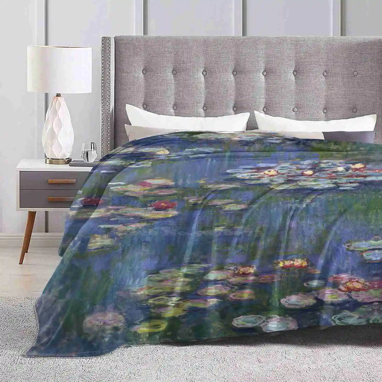 Claude-Water Lilies Shaggy Throw Soft Warm Blanket Sofa/Bed/Travel Love Gifts Flowers Travel View Petal Flora Climate