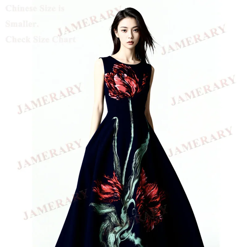 Wysokiej jakości letnie i jesienne sukienki damskie w kwiaty, bez rękawów, typu kamizelka, plisowane, z nadrukiem, eleganckie sukienki wieczorowe na studniówkę, czarne, markowe.