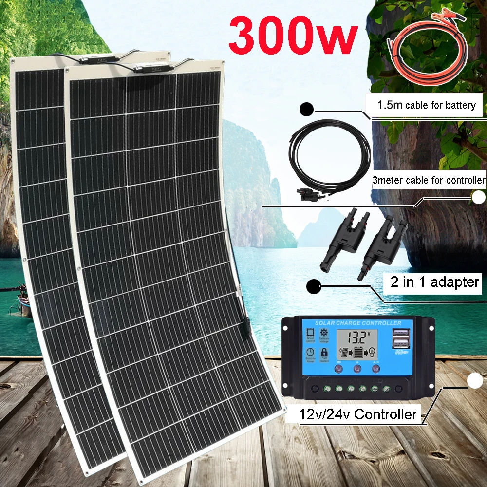 300w 150w flexibele zonnepaneel kit fotovoltaïsche paneel 12v acculader systeem voor thuis camper boot RV balkon EU magazijn DHL verzending