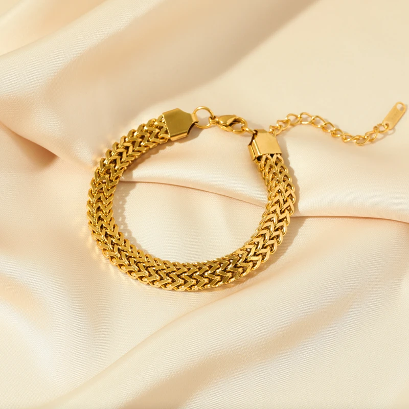 GANPUP 316L Edelstahl Metall Gold Farbe Dicken Armreif Für Frauen Wasserdicht Schmuck Aussage Handgelenk Kette Mädchen Geschenk – Detail 14