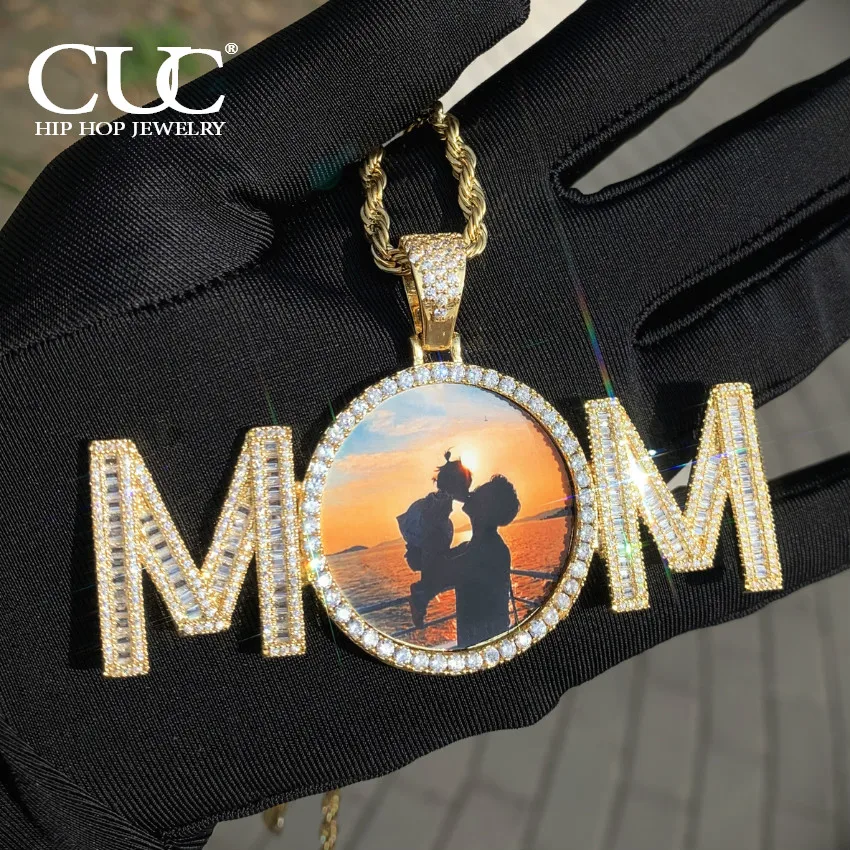 

CUC Custom Circular Photo Pendant With Baguette Letter Memory Frame Picture Necklace Iced Out Zircon Men Women Hip Hop Jewelry