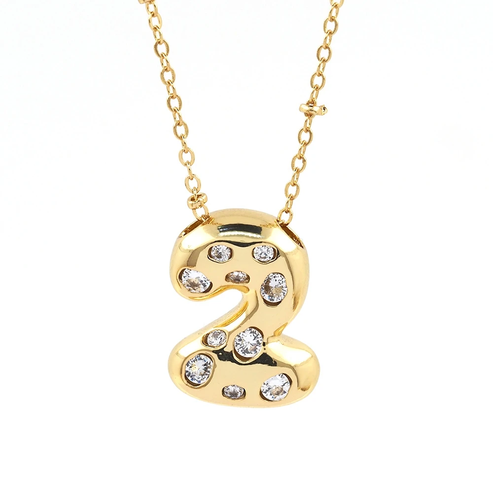 New Number Necklace 0 1 2 3 4 5 6 7 8 9 Gold Plated CZ Birthday Lucky Number Couple Charm Chain Necklace For Women Fine Jewelry