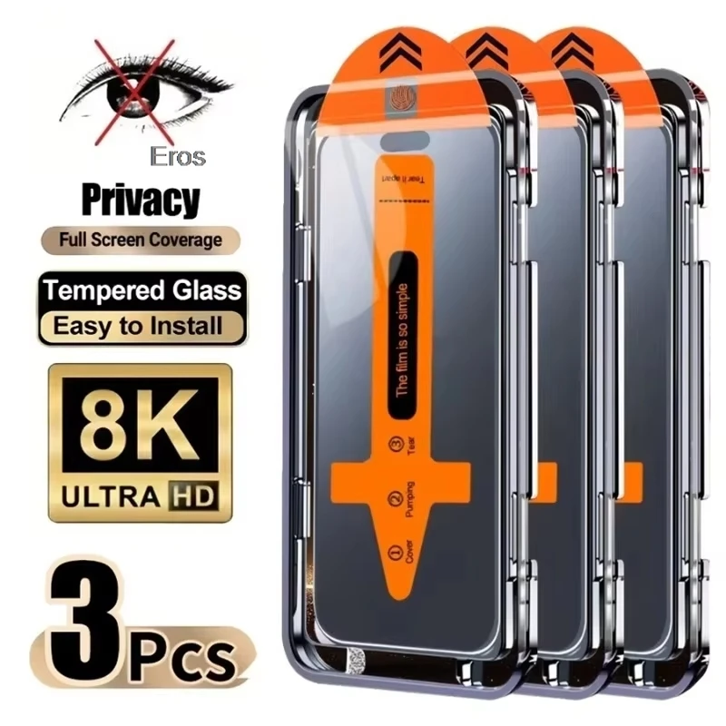 Protector de Pantalla de Vidrio Templado con Privacidad, Sin Burbujas, Instalación sin Polvo, para iPhone 18 Pro Max, 17 Pro Max, 16, 15, 14, 13, 12 Mini (1-3 Piezas)