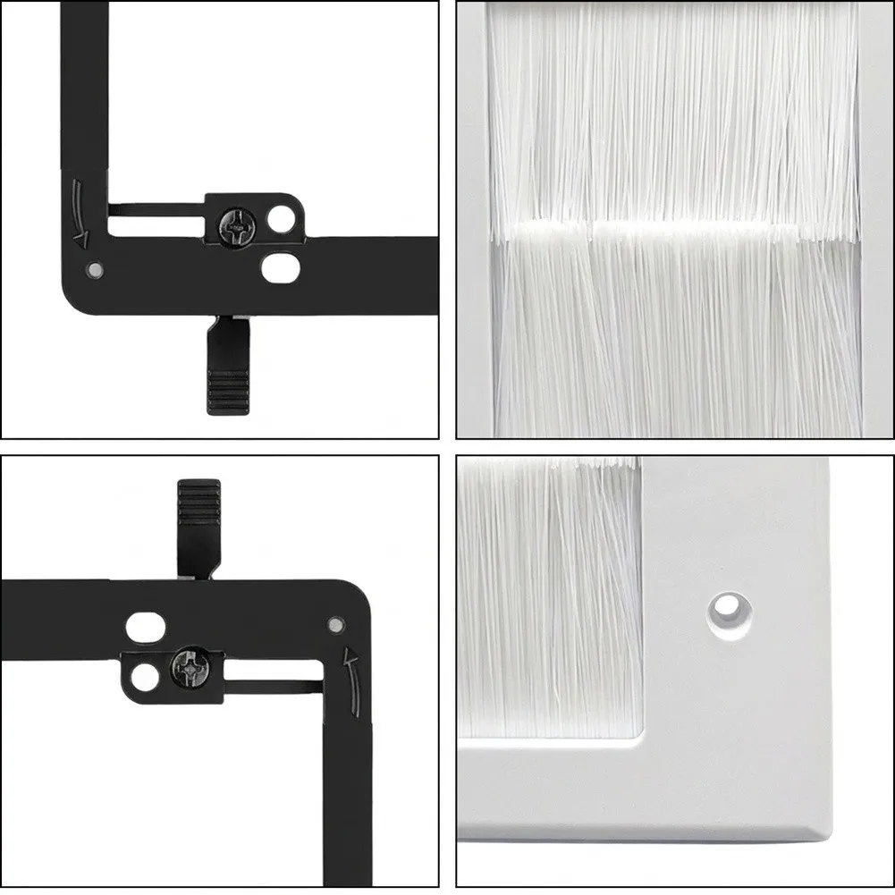 Cable Pass-Through Wall Plate with Brush Strip and Mounting Brackets Compatible with AV Speaker Low Voltage Wiring