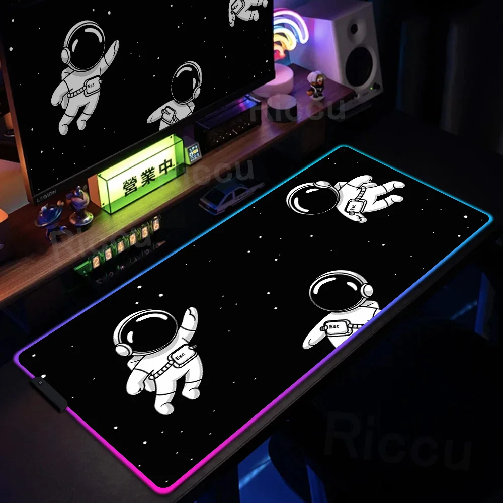 Rgb Mouse Mat PC Table Pad Keyboard Mouse Space Astronauta Carpet LED Light Deskmat Non-slip Gaming Accessories Anime Mouse Pads