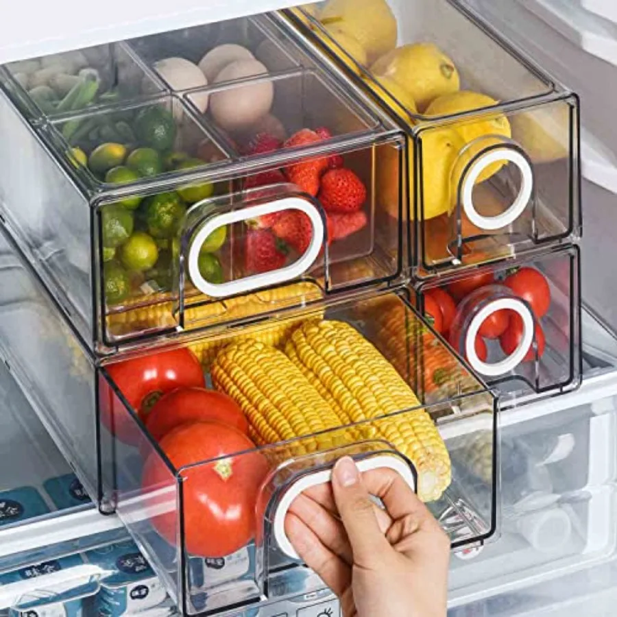 

6 PCS Refrigerator Organizers And Storage Stackable Storage Drawers, Large Heavy Duty Fridge Organizer Bins Pull Out Refrigerat