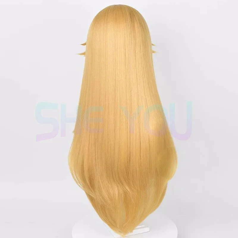 Peluca de Cosplay de princesa Peach, peluca amarilla dorada larga y recta de 75cm, pelucas de Cosplay de Anime, pelucas sintéticas resistentes al calor