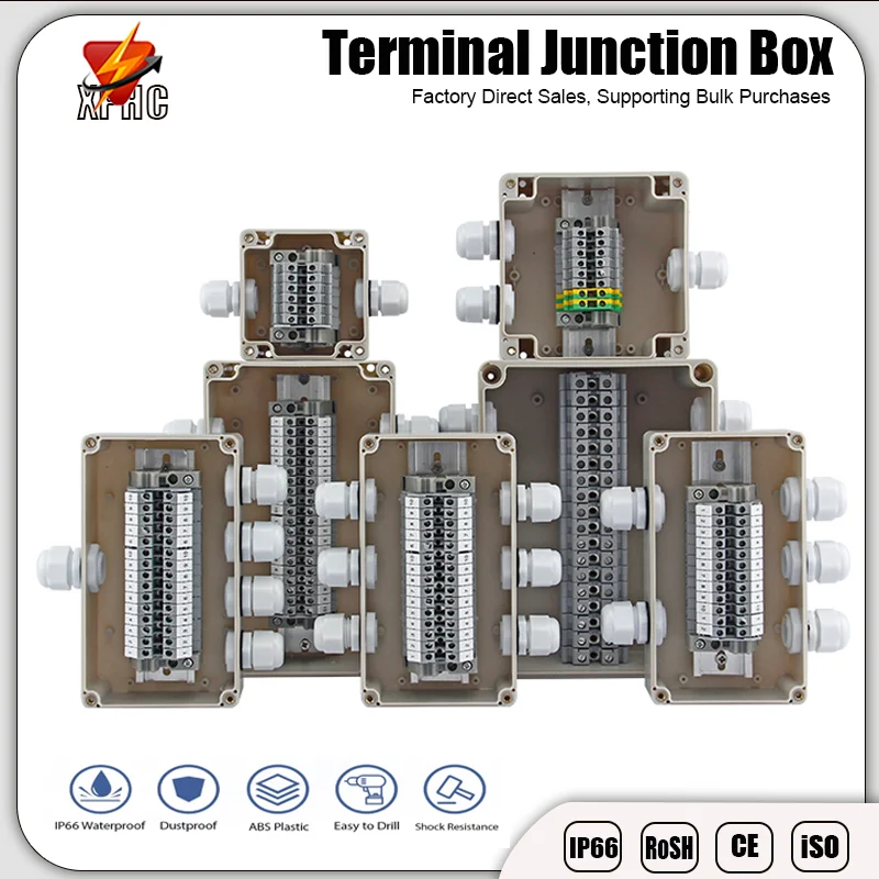 

IP66 Outdoor ABS Plastic Electric Cable Branch Box Waterproof Distribution Enclosure Case Home Monitor Terminal Junction Box
