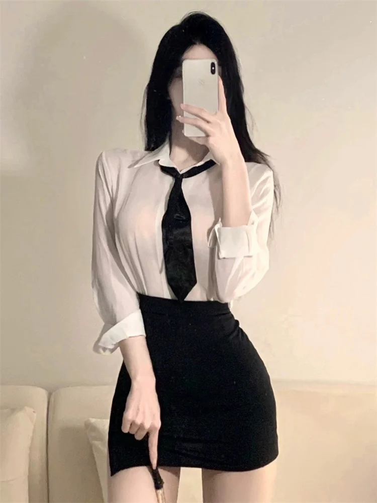 Office Lady Roleplay Sexy Lingerie Secretary Erotic Uniform Teacher Cosplay Costume Open Bra See Through Shirt Mini Pencil Skirt