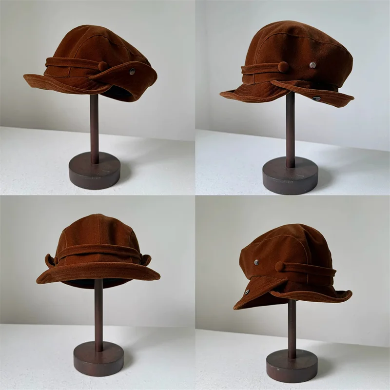 Autumn Winter Fashionable Shaped Fisherman Beret Hat Street Style Casual Retro Metal Buckle Accessory Cap For Men Women