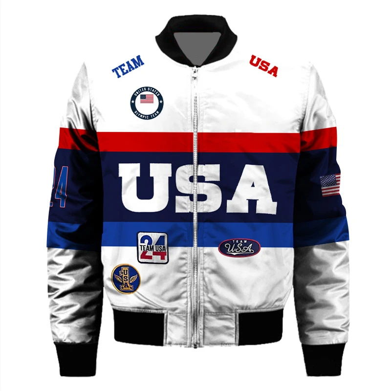 2024 USA Opening Ceremony Team Uniforms Oversized Men's Women's Bomber Jackets Fashionable Autumn and Winter Cotton Jackets