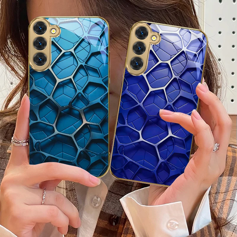 

Abstract Geometry Art For Samsung Galaxy S20 FE S21 S22 S23 Plus S24 Ultra 25Ultra S21+ S9+ S22Plus Golden glass phone case