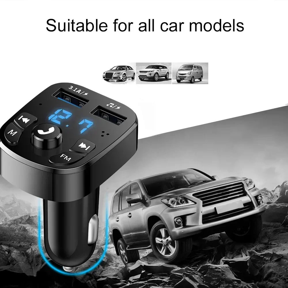 Caricabatteria per auto Trasmettitore FM Audio Bluetooth Lettore MP3 per auto doppio USB Autoradio Caricatore vivavoce 3.1A Caricatore rapido