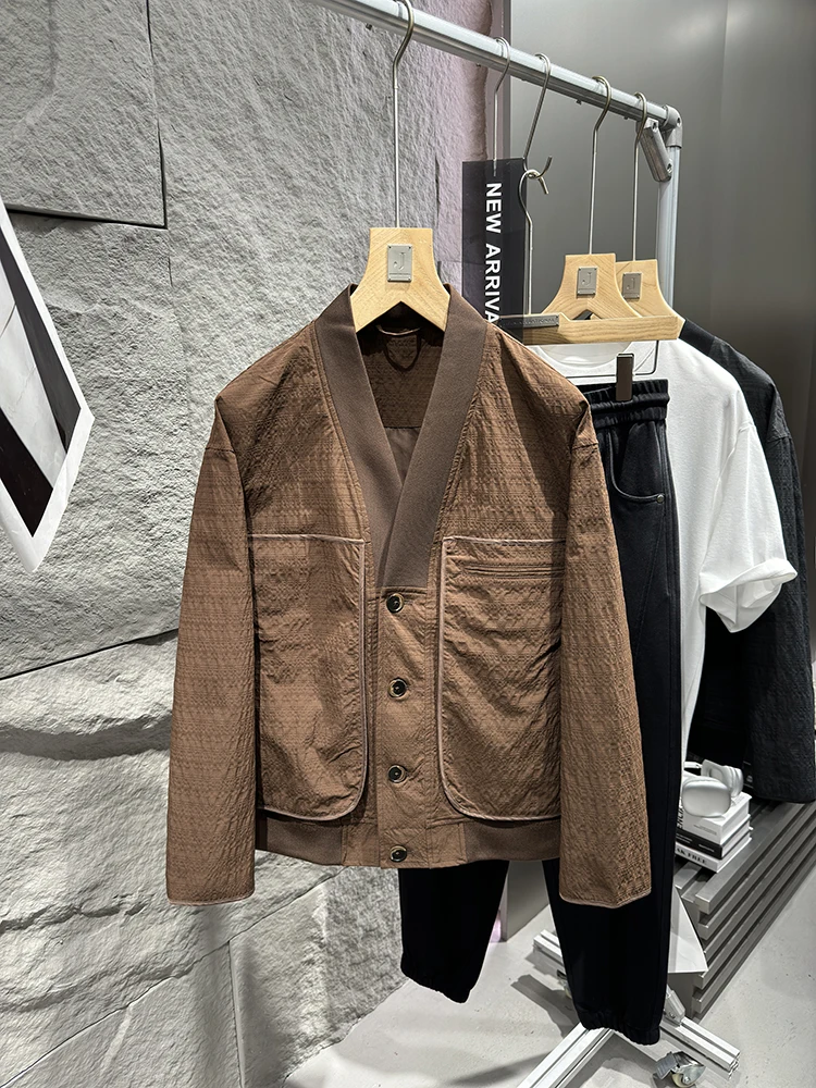 

New Chinese Sle Men's Jaet Outerwear Casual Youth Trendy Long Sve V-Ne Button up Spring Season Bla Cannon