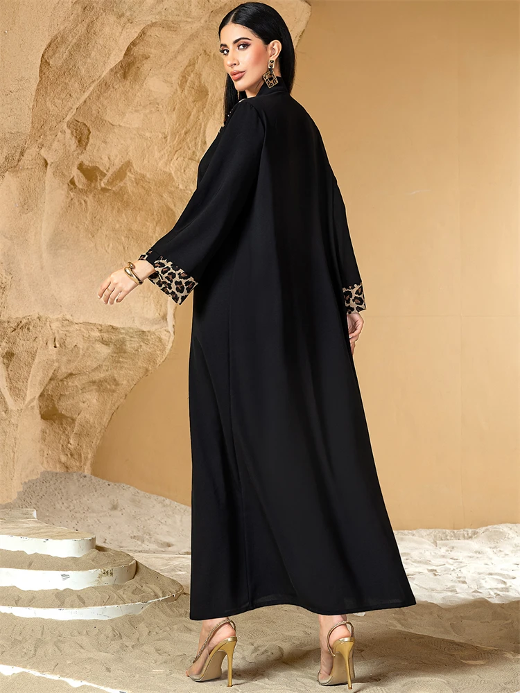 라마단 이드 블랙 오픈 기모노 Abaya 두바이 럭셔리 2025 이슬람 Kaftan 드레스 Abayas 여성용 이슬람 의류 가운 Femme Musulmane