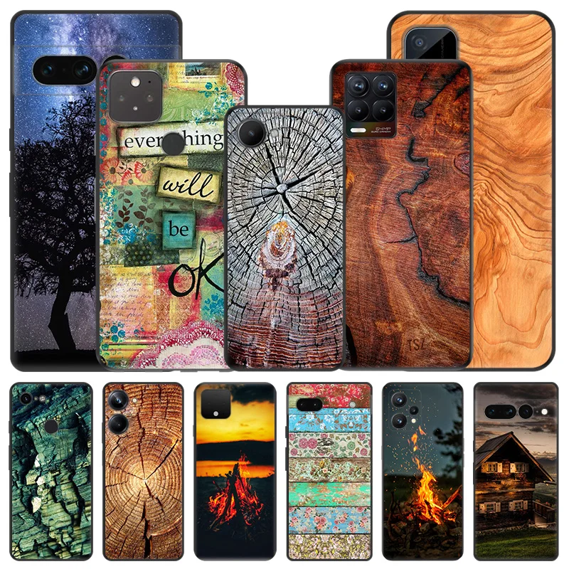 Soft Phone Cases For Pixel 8a 7a 6a 7 6 8 Pro Wood Crack Textures Honor X8b X9b X7b 70 90 X6 X7 X8 X9 A Magic5 Black Matte Cover