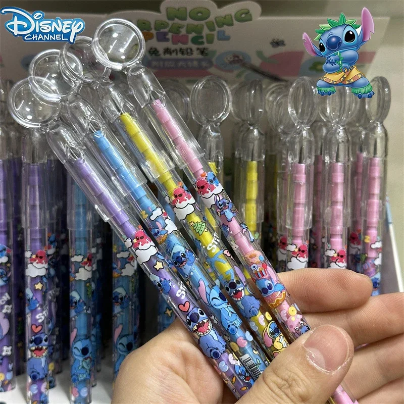 1/6/12Pcs Disney 10 Pencil Tips Stitch Mechanical Pencil Extensible Pencil Writing Magnify Supplies Student Supplies Pencils