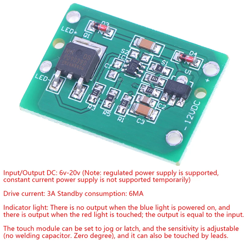 1Pc 12V Capacitive Touch Switch Sensor Module Push Button Touching Key Module Jog Latch DC 6-20V 3A TTP223