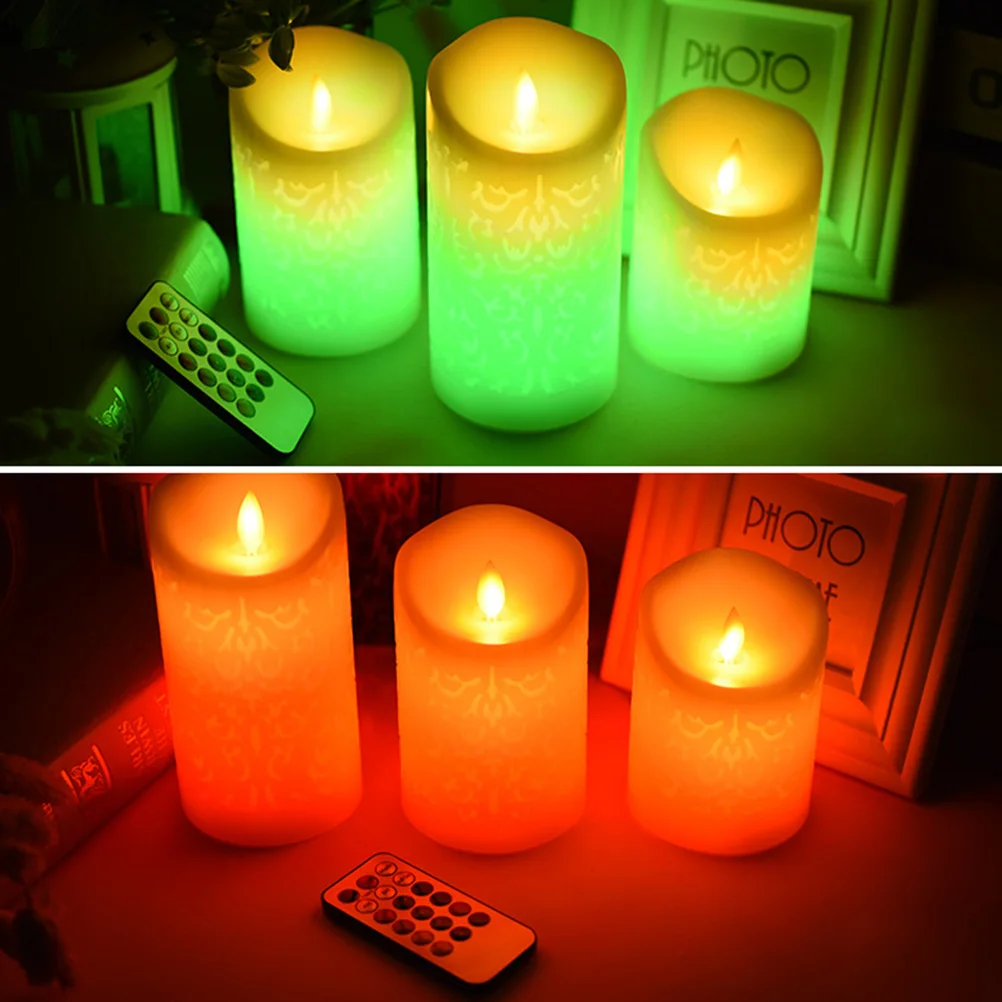 ไฟ LED ไร้เปลวไฟแบบรีโมทคอนโทรล 3 ชิ้น พร้อมปรับได้ 12 สี สำหรับตกแต่งห้องนอน ห้องน้ำ งานปาร์ตี้ และกลางคืน