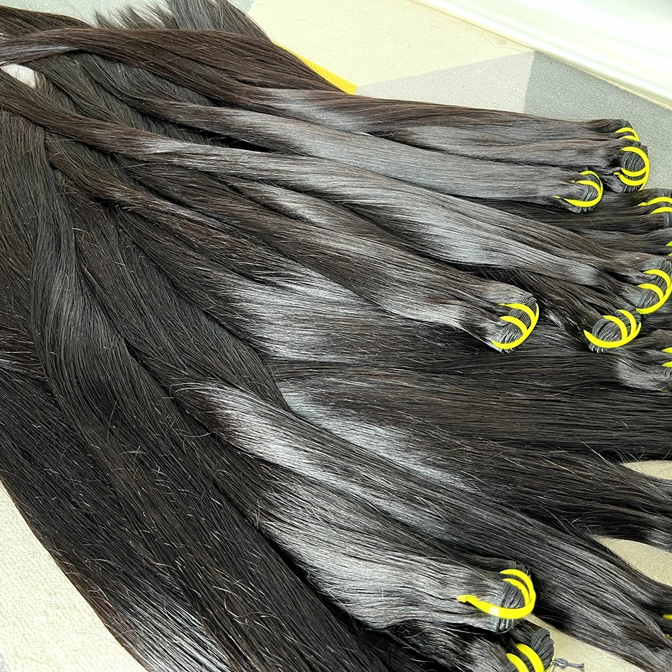 Knochenglatte 100% Unverarbeitete Rohe Jungfräuliche Echthaar-Bündel 10-36 Zoll Haarverlängerungen # 1B Natürliche Farbe für Frauen – Detail 14