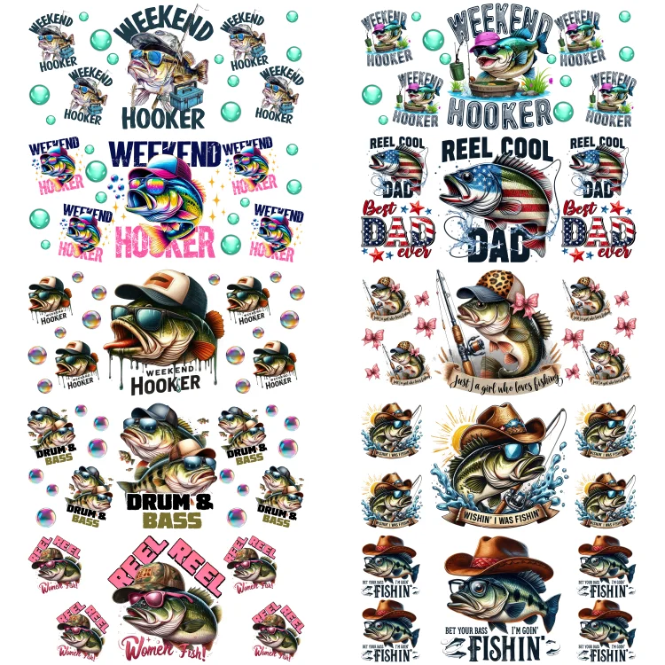 Weekend Hooker Art Design 3D UV DTF Cup Wrap for 16oz Libbey DIY Fishy Fisherman Wraps Transfers 3D Sticker