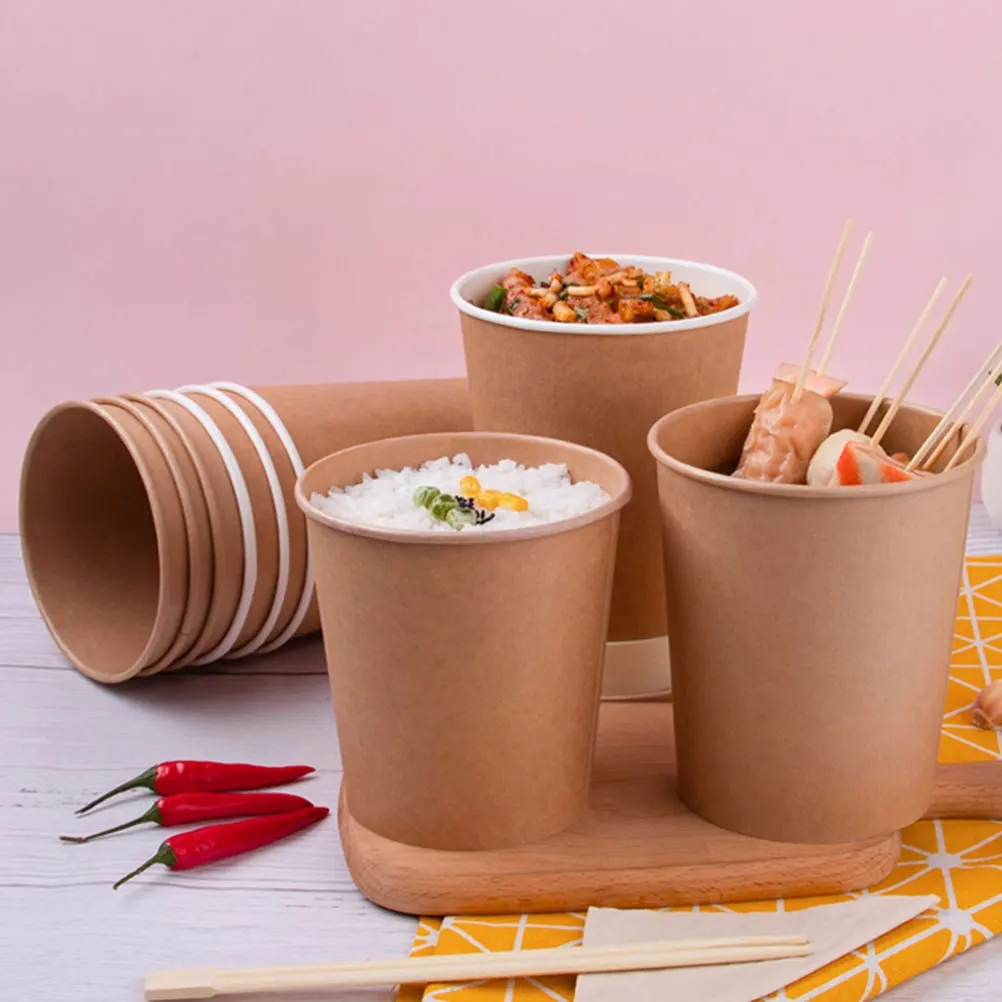 

Compostable Soup Bowls with Lids Kraft Paper Cups for Ice Cream Hot Food Takeaway Containers Recyclable Disposable Porridge Cups