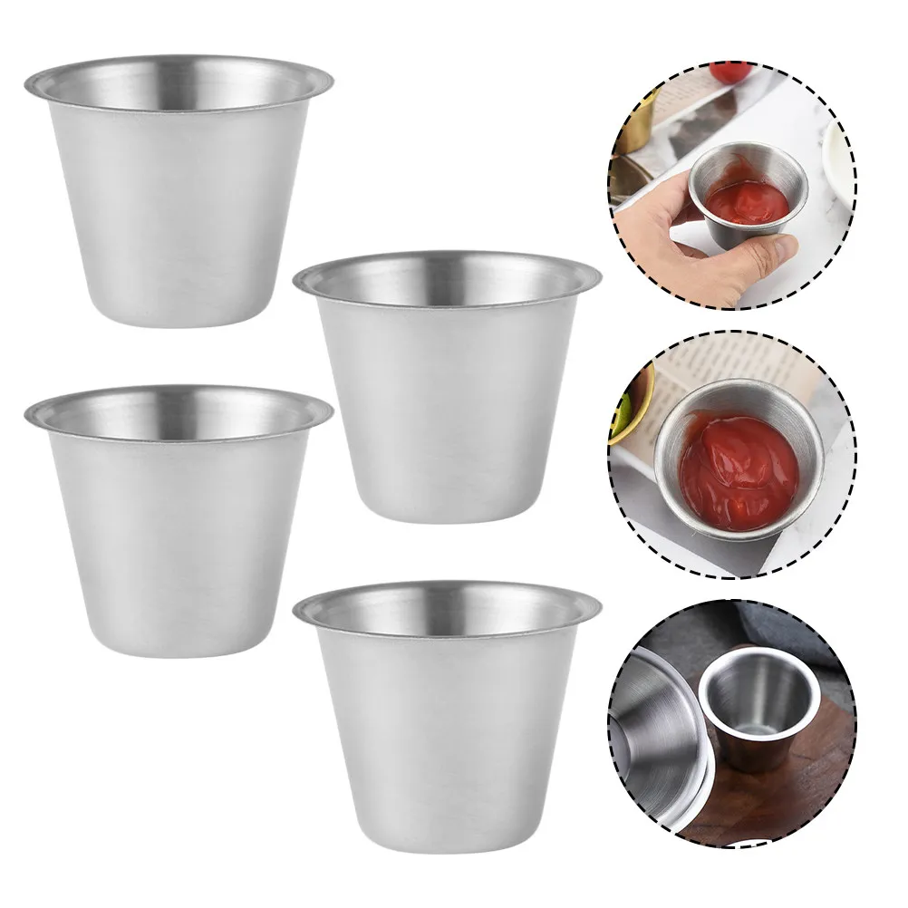 Juego de 4 Tazas para Salsas de Acero Inoxidable, Diseño Redondo y Limpio para Mezclar Uniformemente, Perfectas para Salsas Dulces, Agridulces, Mostaza y Salsa de Soya