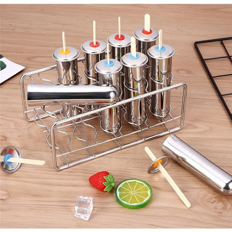 A36T-Ice Cream Molds(10 Pieces)- Stainless Steel Set Storage Rack In Silver Round Design