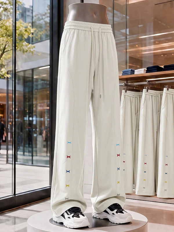 American Style Casual Pants Men's Design Sensation Trendy Loose Straight Stitching Student Sports Pants Polyester Fiber