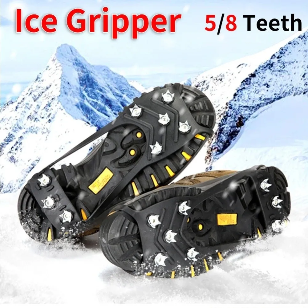 1 Pair New 5/8 Teeth Ice Gripper Spike Universal Anti-Slip Shoes Crampons Spike Shoe Covers Winter Outdoor