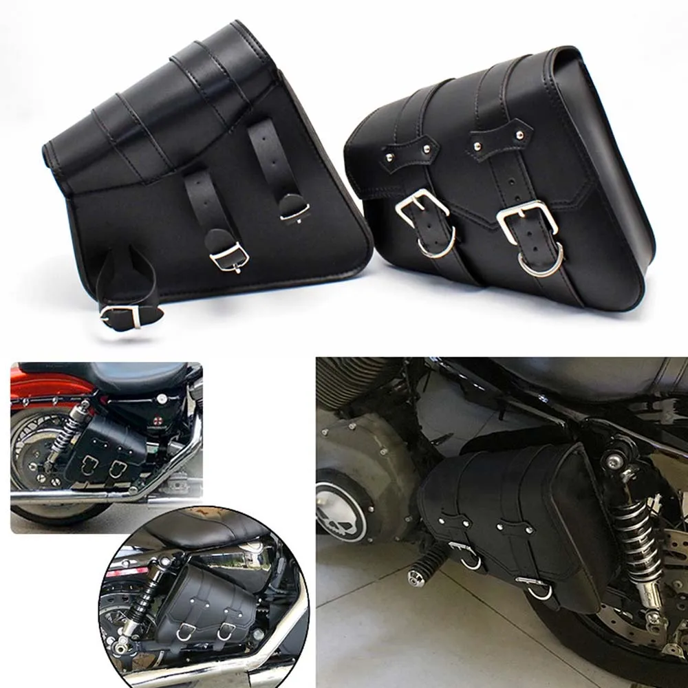1/2PC Motorcycle Side Saddlebags PU Leather Left Right Tool Luggage Bag for Harley Motorcycle Swingarm Side Bag