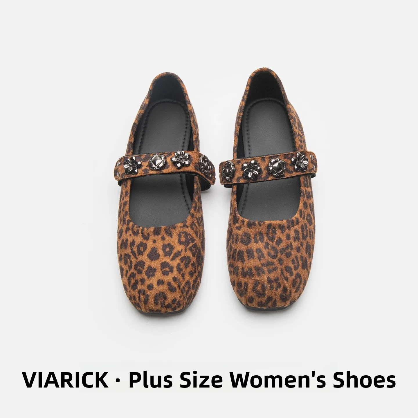 

Large Size Women's oes 4-43 Square Head Mary Jane Single oes Velvet Soft Bot Wide Foot Fat Retro Metal Strap Flats