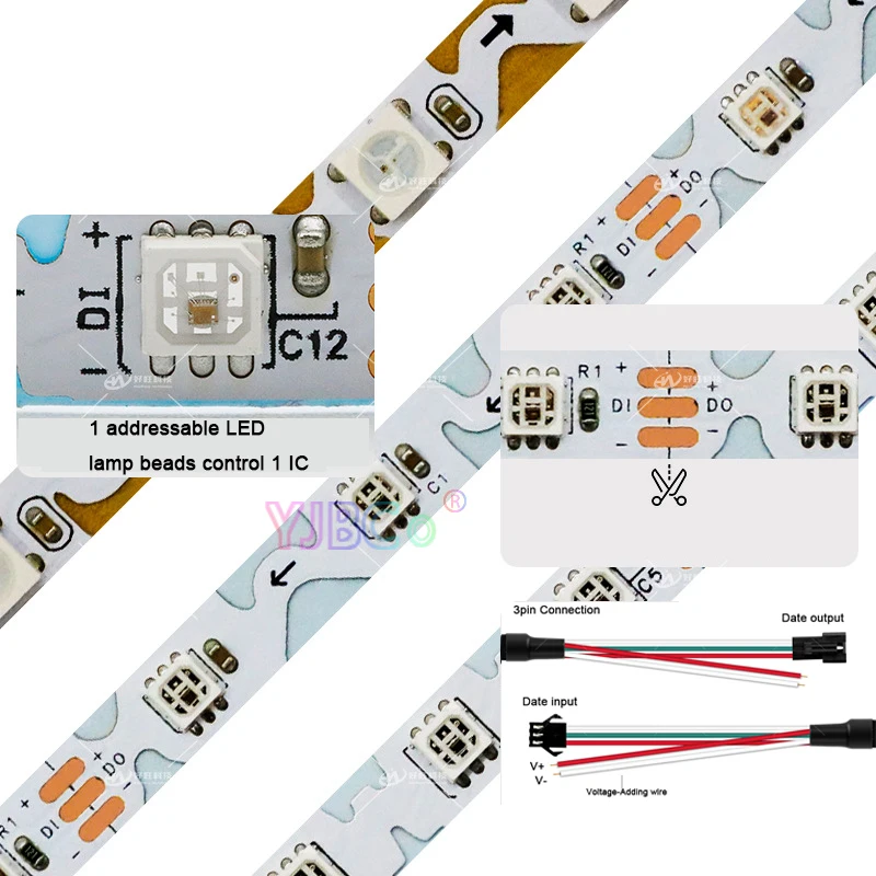 Cinta de tira de LED direccionable, 5V, 12V, lado estrecho, 6mm, PCB, tipo S, SK6812, WS281260/84LED/m, SMD 3535, 5050, RGB pixel IC