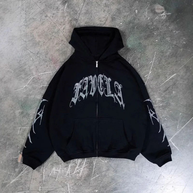 Y2K Rhinestone Skeleton Hoodies men Gothic Black Zip Up Oversized Sweatshirts Female Retro Harajuku Hooded Jacket Streetwear