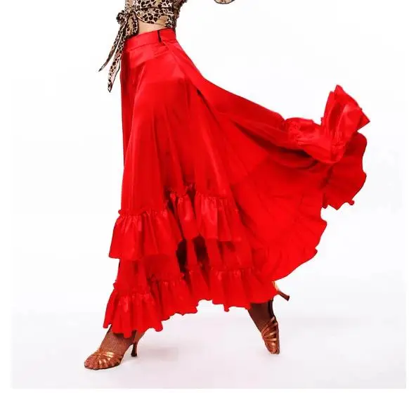 Women Lady Red Stage Performance Costume Flamenco Skirt Dress Ballroom Waltz Dancewear Tango Flamenco Dancing Costume