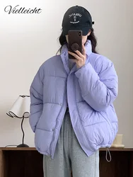 Vielleicht 2023 New Short Thick Cotton Padded Puffer Jacket Winter Women Stand Collar Zipper Parkas Women's Coat Winter Outwear