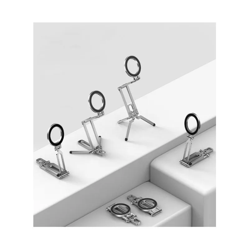 MagSafe Steel Mini Tripod Stand 2 Magnet Rings Phone Tablet Holder Mount for iPhone 16 15 14 13 12 Pro Max Plus