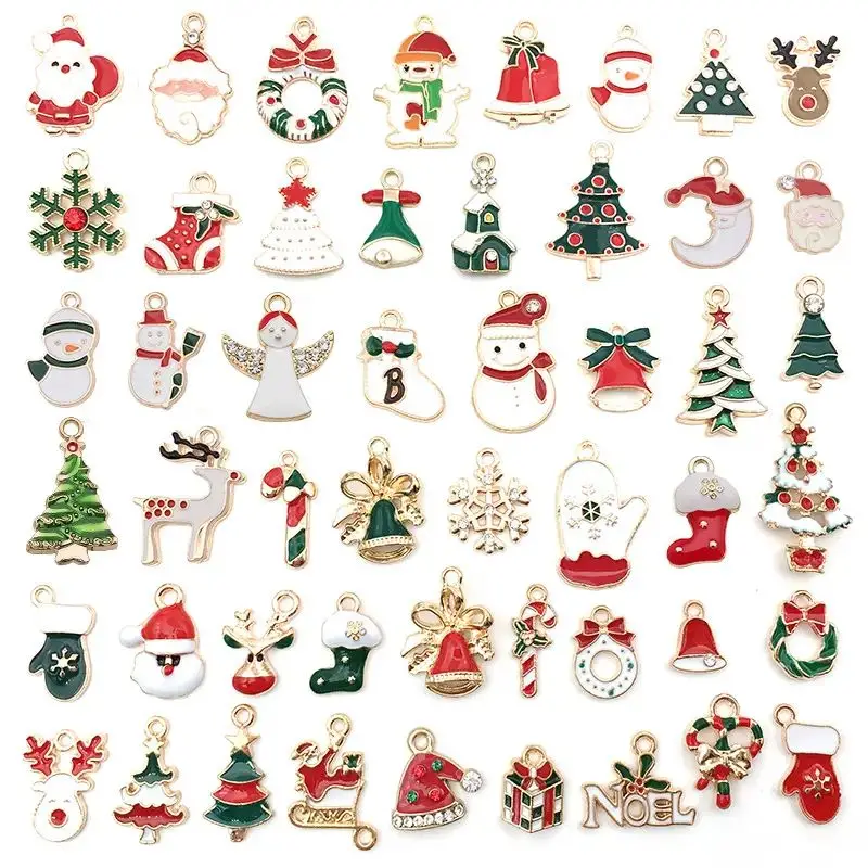 Randomly 30/50 pieces of mixed color Christmas style patterned enamel alloy small pendant jewelry making accessories DIY access