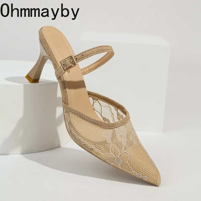 

Luxury Hollow Out Mesh Women Slipper Fashion Open Toe Slip On Pumps Sexy Thin High Heels Party Mules Slide 2026 Summer Shoes