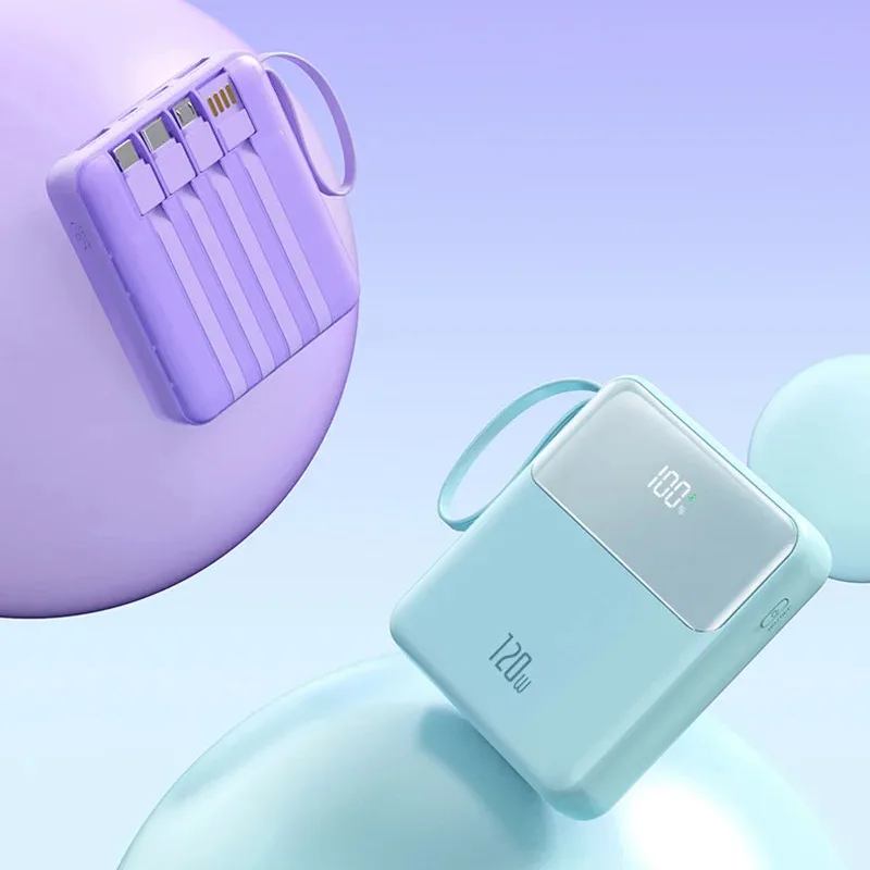 حزمة طاقة Mini Powerbank بقدرة 50000 مللي أمبير في الساعة بقدرة 120 وات مع أربعة كابلات بيانات للشحن السريع للغاية مناسبة لهواتف iPhone وSamsung Huawei #3