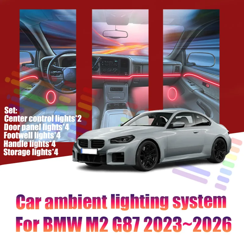 

For BMW M2 G87 2023~2026 Car LED Ambient Lamps Colorful Atmosphere Lights AutoInterior Neon Strip 64 RGB Lighting