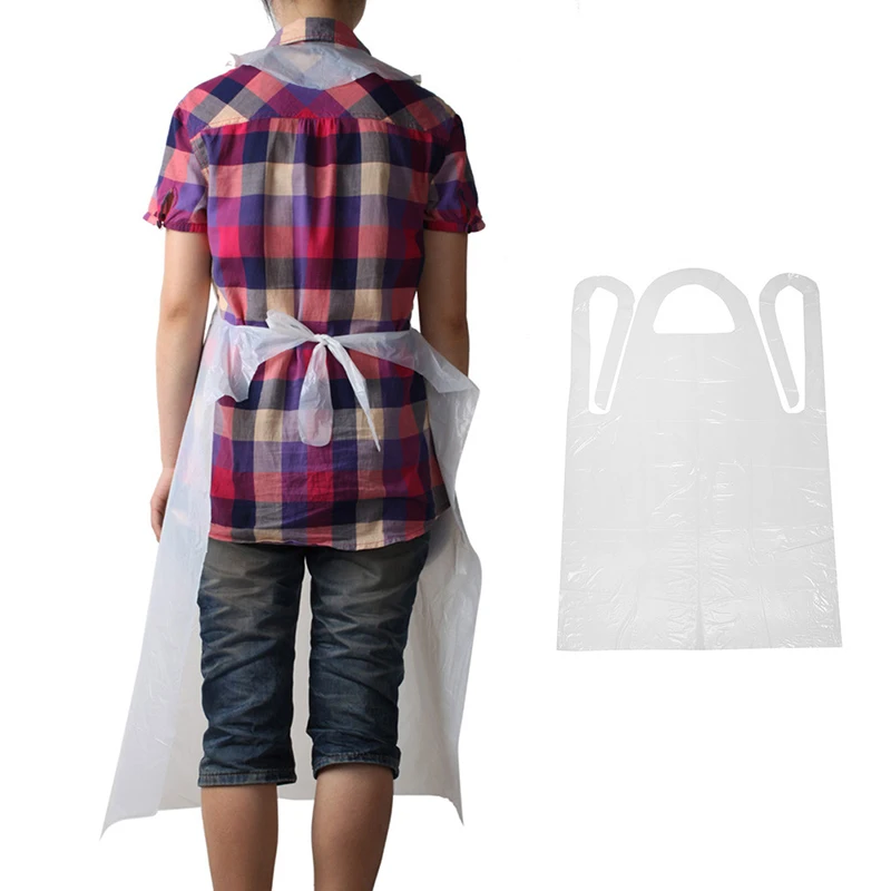 100PCS Disposable Kitchen Aprons Plastic Waterproof Apron Individually Packing Gowns For Men Women Kitchen Protection Accessory