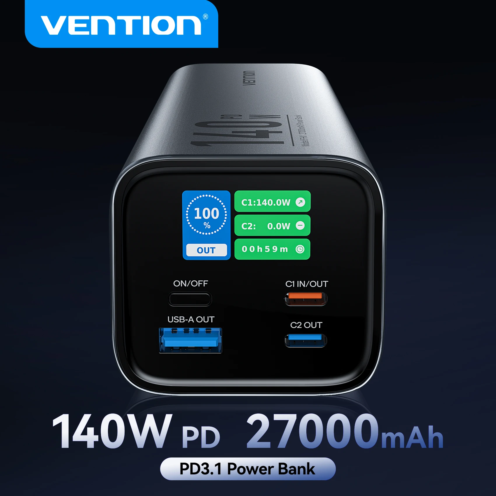 Vention 100W 140W Power Bank 27000mAh PD Schnellladung Tragbare PowerBank für Laptop Xiaomi MacBook Pro Externer Ladebatterie