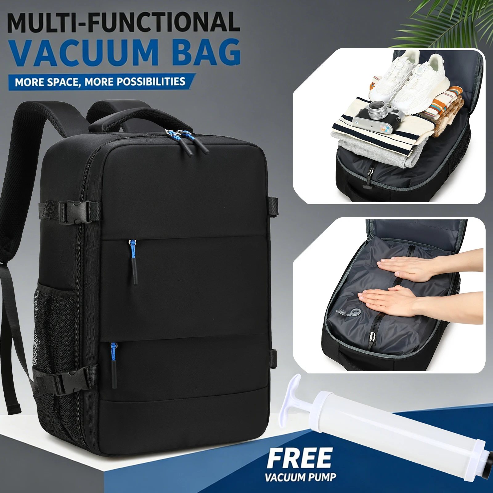 Vacuum Compression Travel Laptop Backpack with Air Pump – Foldable & Essential for Camping & Outdoor Travel