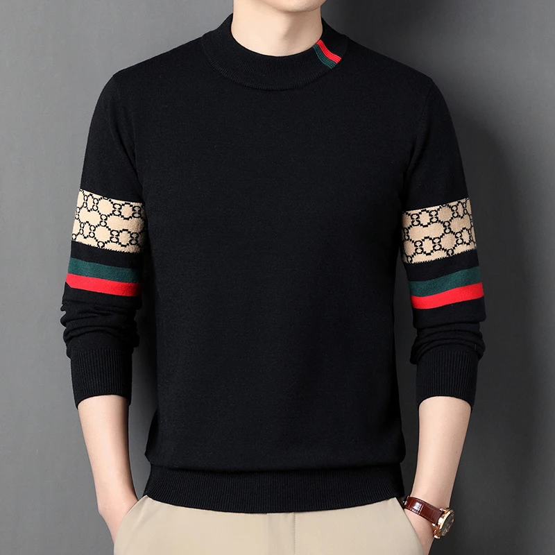 

Fashion personality jacquard knitted sweater luxury brand designer new casual soft lightweight comfort men's round neck pullover