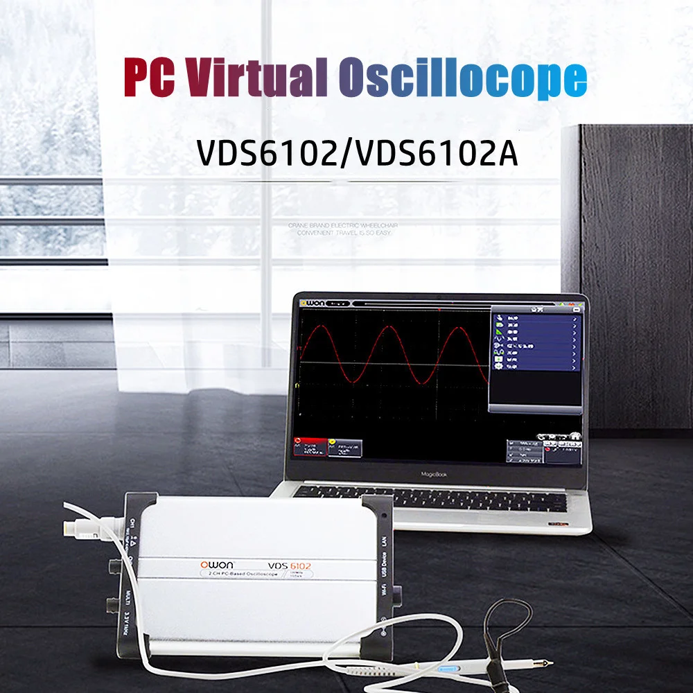 OWON VDS6102 14-bits VDS6102A PC Virtual Oscilloscope 2CH Scope+1CH FG 8-bits 100MHz 1GSa/s 5MHz Signal Generator USB Type-C LAN